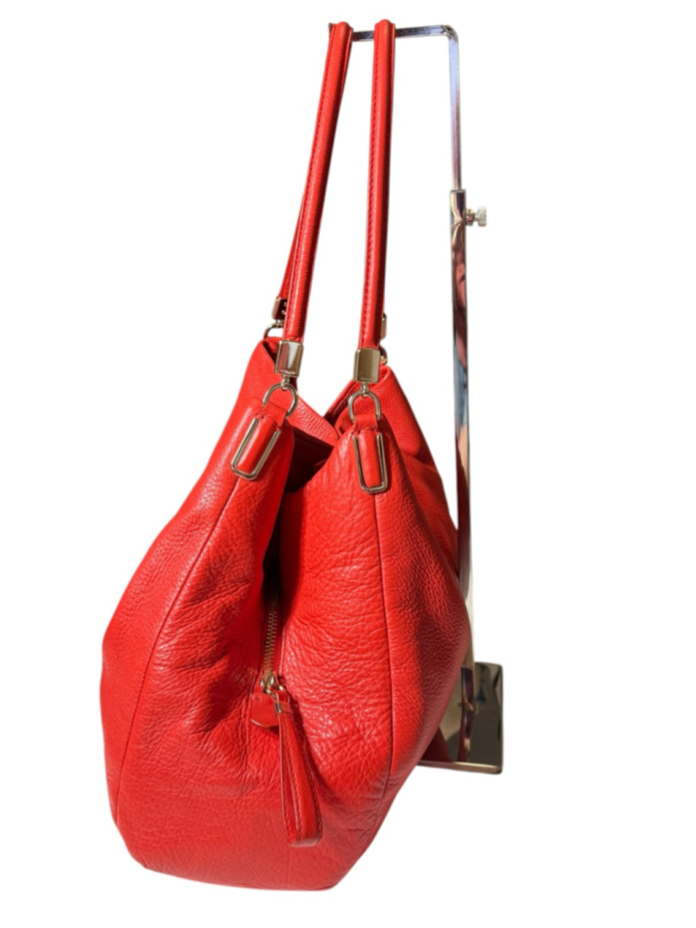Women's Madison Coach Red Pebbled Leather Hobo - Picture 2 of 9